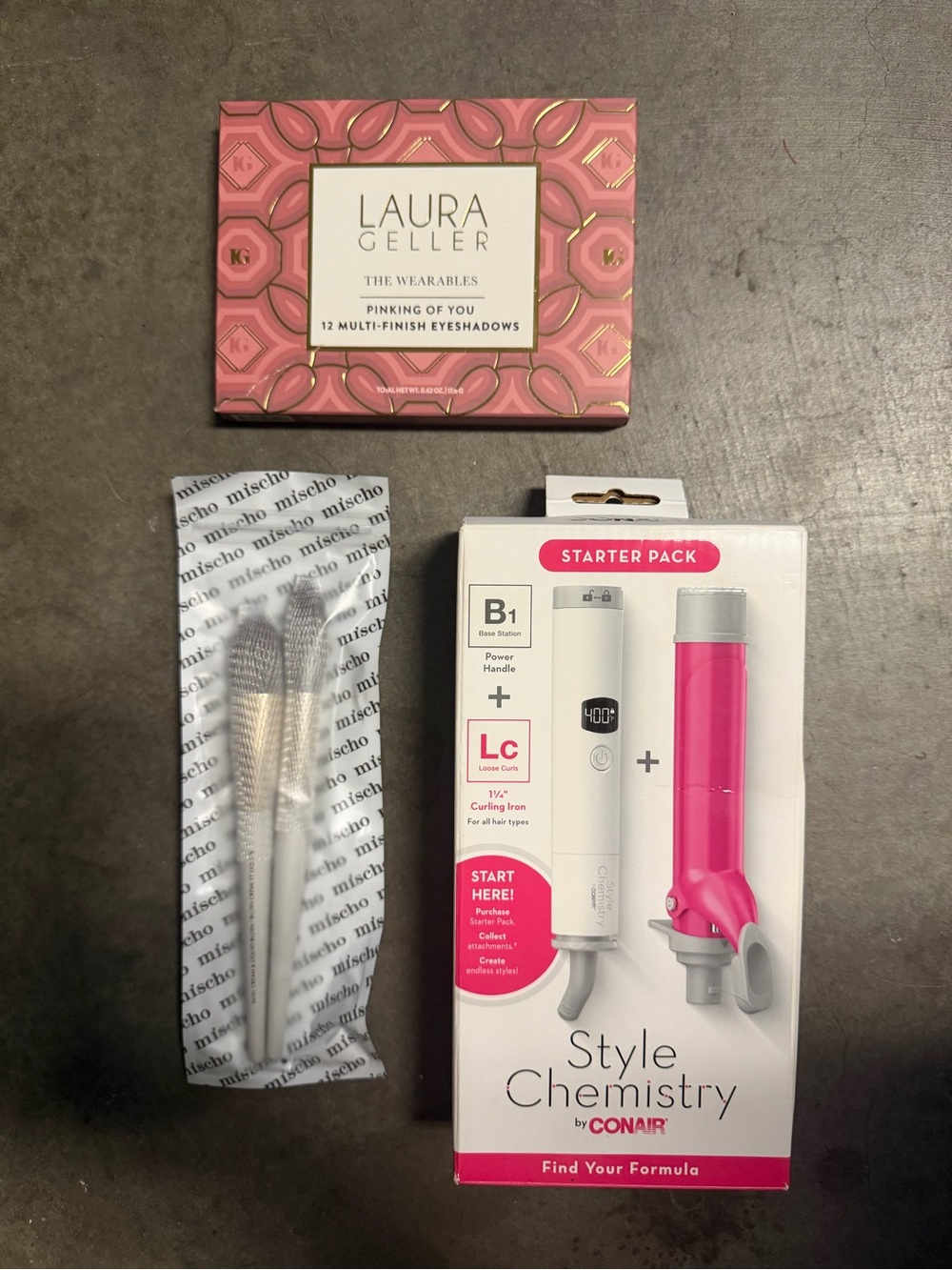 NEW IN BOX - Laura Geller eyeshadow with brushes and conair curling iron